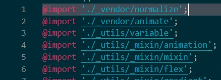 SCSS 入口檔使用 import 引入 normalize、animate、變數與 mixin 等檔案