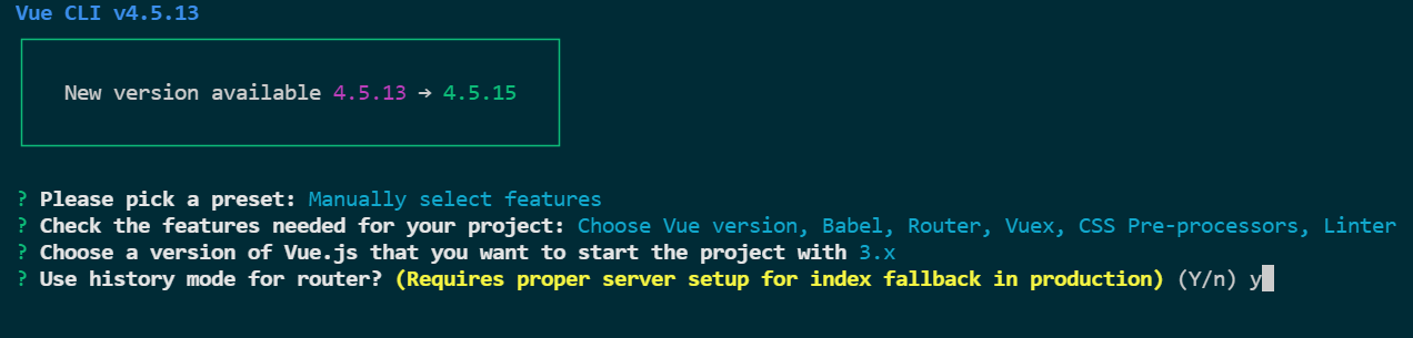 Vue CLI 詢問 Use history mode for router?，括號註明 Requires proper server setup for index fallback in production